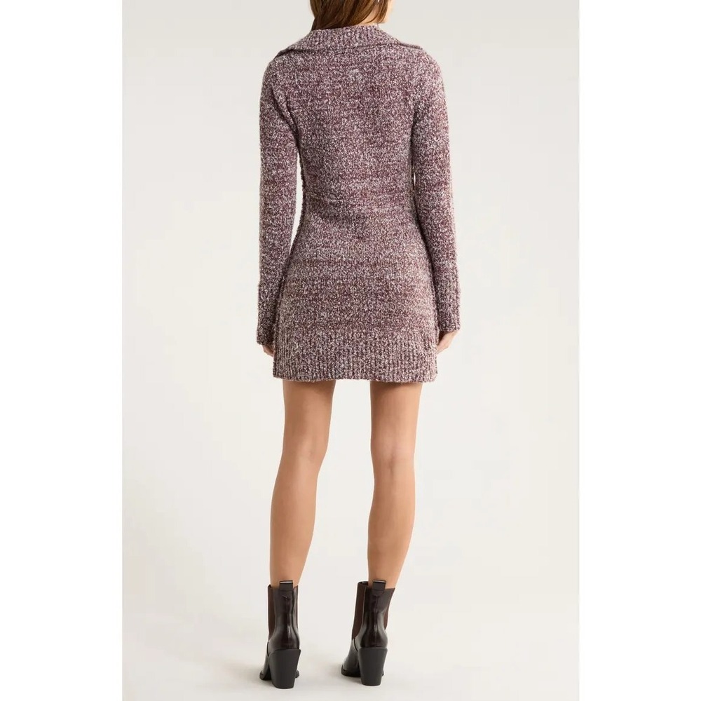 Free People Milena Long Sleeve Mini Sweater Dress Chocolate Grape Women's Medium